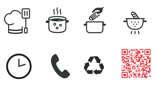 una serie di pittogrammi inerenti attrezzi da cucina